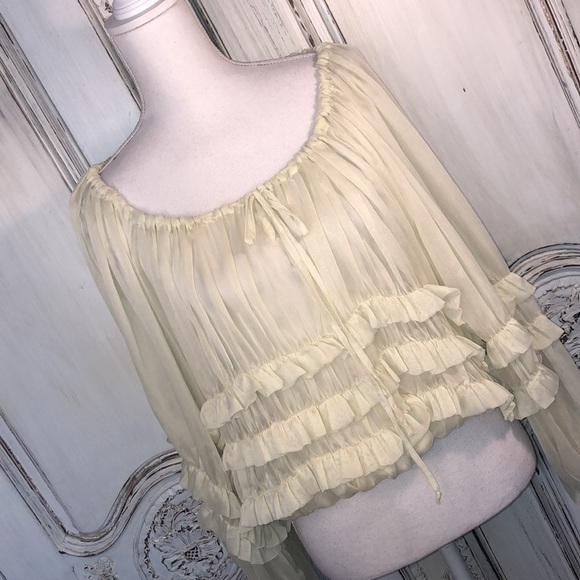 CIEL USA Soft Sheer Yellow  Multi Ruffle Poets Style Romantic Long SleeveTop S/S - Picture 2 of 13